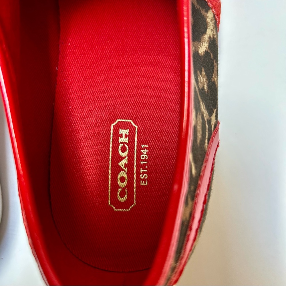 COACH DEJA Canvas Leopard Print Red Trim Sneakers Womens size 9.5M - Picture 9 of 9